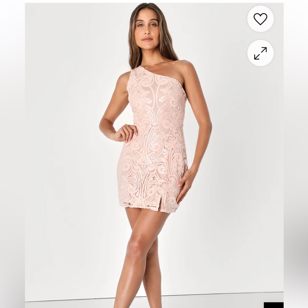 Lulus Baby Pink Sequin One-Shoulder Mini Dress